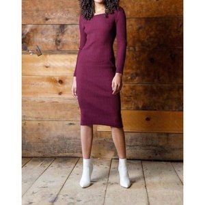 525 Twist Back Dress Malbec Deep Red Knit Midi Long Sleeve